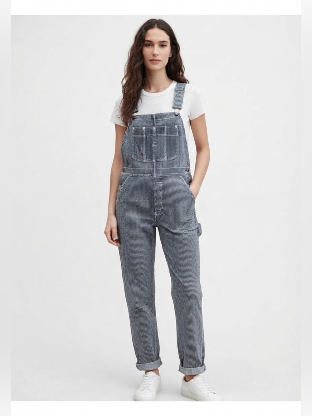 Dickies Women’s Boyfriend Bib Overall in Stonewash Stripe